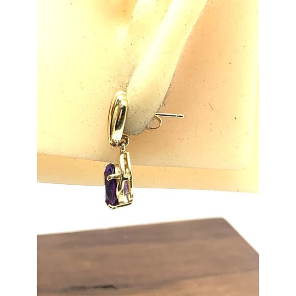 14k Yellow Gold Oval Purple Gemstone Women's Dangle Earrings Estate Jewelry - Picture 8 of 14
